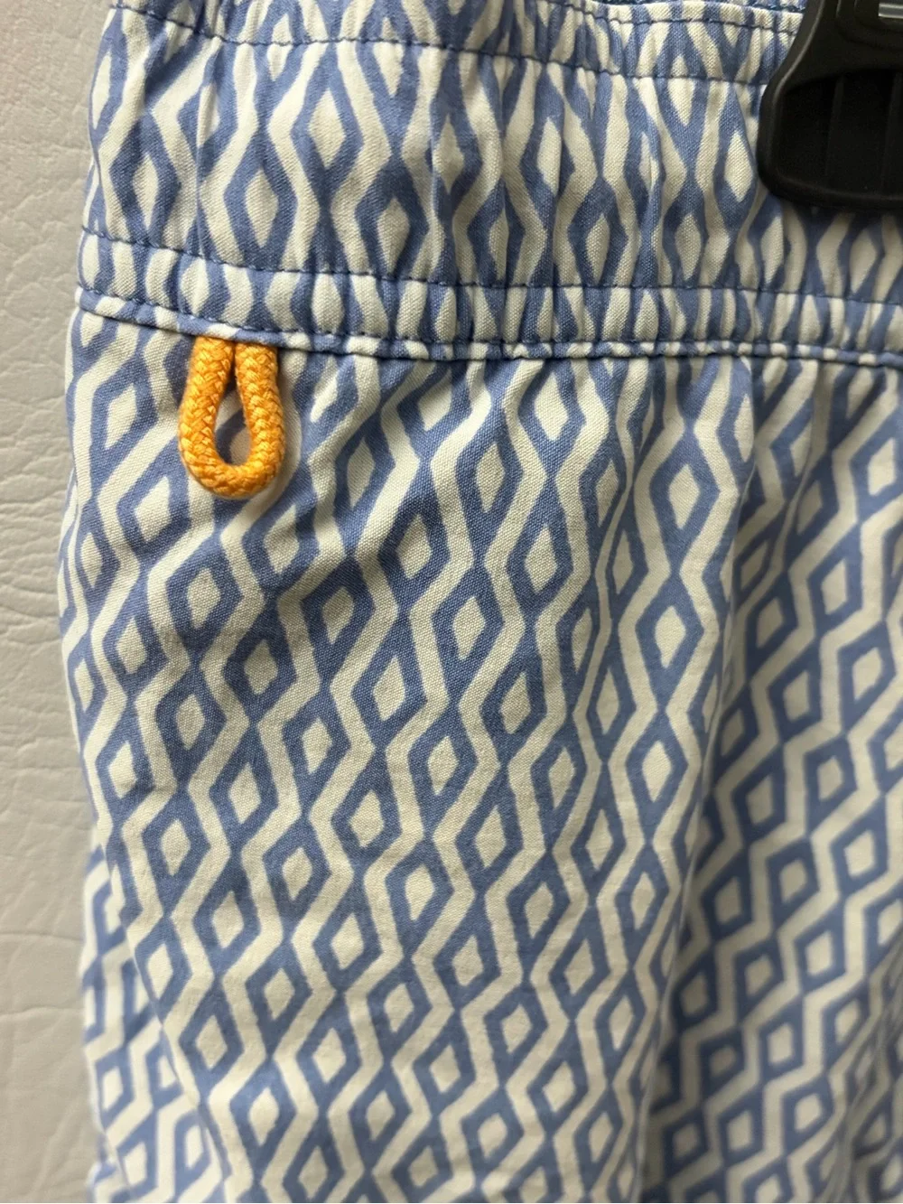 J Crew Men's Light Blue Geometric Swim Shorts with Yellow Drawstring